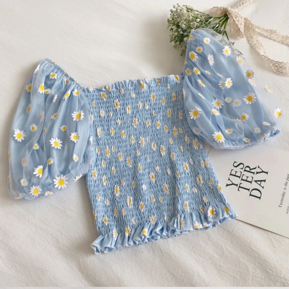 Off Shoulder Ruffle Top - BLUE